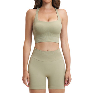 Ensemble de yoga 2 pièces sans coutures pour femme : brassière de sport dos nageur et short taille haute, séchage rapide, léger, idéal pour la gym, anti-transpiration - Product Image 6
