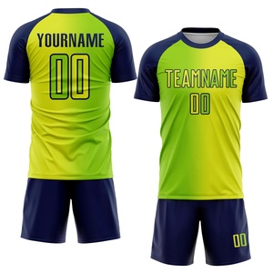 ชุดเสื้อฟุตบอลสีเขียวมะนาวแบบกำหนดเอง แขนสั้น ชุดยูนิฟอร์มฟุตบอลระบายอากาศได้ดี พร้อมโลโก้ ชื่อ และหมายเลข ผลิตจากโรงงาน - Product Image 1