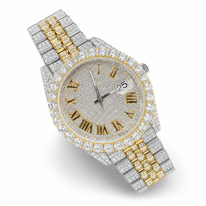 Luxury Custom Cartoon Coin Fully Iced Moissanite <b>Watch</b> <b>Men</b> Two-Tone Rose <b>Gold</b> Stainless Steel Band Glass Hip Hop Quartz Antique - Product Image 1