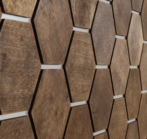 Panneaux acoustiques muraux insonorisants en placage de bois hexagonal auto-adhésifs modernes de haute densité pour la vente en gros - Product Image 4