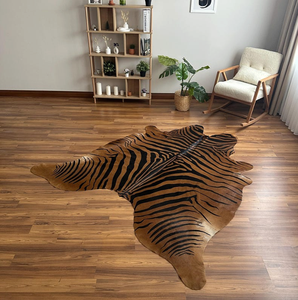 Alfombra de piel de vaca con estampado de cebra y tigre, piel natural con pelo, alfombra de cuero genuino con estampado animal, decoración para sala de estar, venta al por mayor - Product Image 4