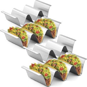 Gran oferta de bandejas para tacos, plato de comida, soporte para tacos de acero inoxidable mexicano, restaurante, pedido a granel, precio asequible, fácil de limpiar - Product Image 1