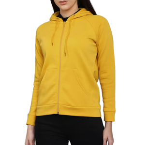 Women Casual Hooded Long-Sleeved Lightweight Sweatshirt <b>Top</b> Autumn Double Zipper 100% Cotton Knitted Front Plain Dyed Quick Dry - Product Image 1