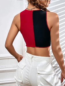 Top Corto Casual sin Mangas para Mujer, Personalizado, de Punto Acanalado, Transpirable, de Poliéster, Ajustado - Product Image 3