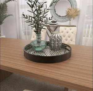 Plateau de service en bois de luxe fait main avec incrustation d'os et nacre, décoration artisanale pour la maison, cadeau de mariage, centre de table durable pour table basse - Product Image 4