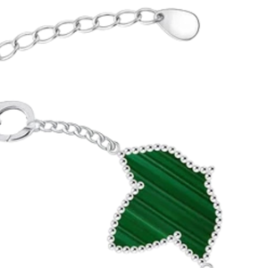   Bracelet en malachite 5 feuilles de lierre plaqué argent, bijou en pierre verte, élégant design à cinq feuilles de lierre, bracelet de mode pour femme - Product Image 2