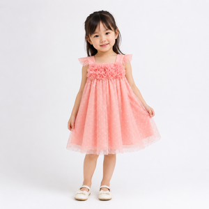 Vestido de Niña con Flores 3D y Tul Fruncido |   Elegante Vestido de Princesa sin Mangas para Fiesta - Product Image 2