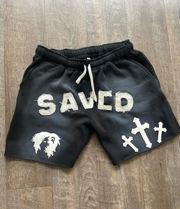 Custom Logo <b>Men's</b> Streetwear Thick Drawstring Vintage Applique Sweat <b>Short</b> Cut Edge Acid Wash <b>Patch</b> Embroidery <b>Shorts</b> <b>Men</b> - Product Image 1