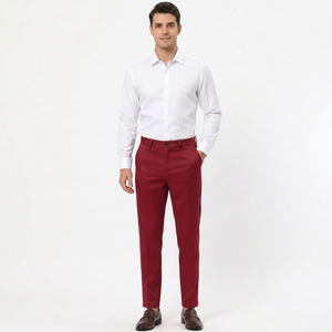 Pantalon formel pour homme, coupe droite, rouge, avec poches latérales, taille mi-haute, fermeture boutonnée, tissu sergé, fabriqué au Bangladesh - Product Image 2