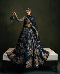 Blue Silk Zari Thread Sequence <b>Lehenga</b> Choli With Dupatta Floral Embroidered Wedding Outfit for <b>Women</b> - Product Image 1
