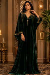 Abaya de Terciopelo Talla Grande, Abierta por Delante, Vestido Kaftán Musulmán, Estilo Kimono Islámico Modesto, Largo hasta el Suelo, con Bordado, para Adultos - Product Image 4