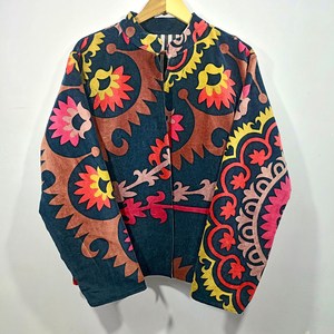 Robe longue bohème en velours à fleurs, faite à la main, à col ouvert, imprimée, 100% coton, unisexe, manches longues - Product Image 3