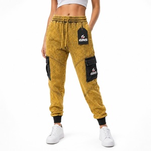 Pantalones deportivos casuales de mujer con lavado ácido, joggers de felpa oversize de tiro alto con cordón ajustable - Product Image 4