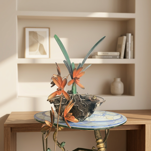 Estatua de Orquídea de Hierro Chapada en Oro, Exquisitamente Elaborada, con Impresión Digital, Escultura Artística 3D, Resistente al Óxido, Decoración para el Hogar - Product Image 6