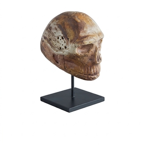 Soporte para Cráneo, Escultura de Cráneo Humano de Madera Hecha a Mano, Decoración Rústica Gótica para Mesa, Obra de Arte Decorativa con Soporte de Metal, Adorno para el Hogar - Product Image 1