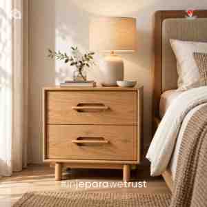 Table de chevet en bois de chêne massif avec 2 tiroirs, table de nuit en bois naturel pour chambre à coucher, hôtel, villa, meubles - Product Image 1