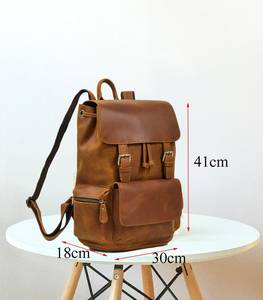 Slim <b>Waterproof</b> Leather Laptop <b>Backpack</b> Anti-Theft Vintage Rucksack Genuine Leather Travel Pack LBP-0320 - Product Image 2