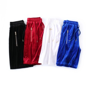 Shorts Bermuda en velours noir pour homme, en coton uni, avec poches zippées, taille élastique, style athlétique - Product Image 5