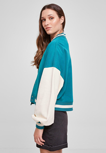 Blouson Bomber Universitaire Femme Hiver Vert Eau Grande Taille avec Col Montant, Motif Imprimé et Caractéristiques Réversibles Coupe-Vent - Product Image 3