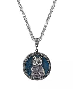 Medaglione di gatto in peltro con collana di smalto blu 30 "| 2028 - Product Image 1