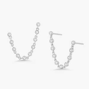Wholesale Double <b>Piercing</b> Chain <b>Earrings</b> Push Back 14K Solid Gold Round Lab Grown Diamond Two Hole Ear Chain Studs Factory Price - Product Image 1