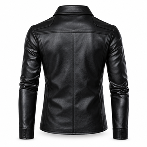 Veste en cuir PU noir pour homme, fermeture éclair sur le devant, col rabattable, multi-poches, coupe ajustée, style motard, vêtement d'extérieur pour l'automne - Product Image 3