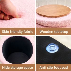 Pouf Contenitore Moderno in Velluto Teddy, Poggiapiedi Multiuso con Base in Metallo, Sgabello per Bambini e Ragazzi, Sedia Toeletta, Pouf Sgabello - Product Image 5