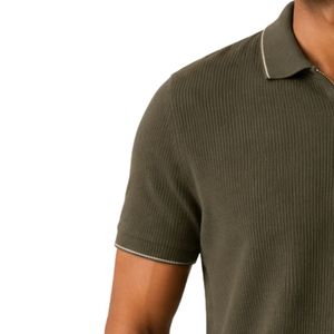 Polo Verde Oliva para Hombre con Cierre, Logotipo Personalizado Bordado, Manga Corta, Textura Acanalada, Mezcla de Algodón, Camisa de Golf Casual de Lujo OEM - Product Image 6
