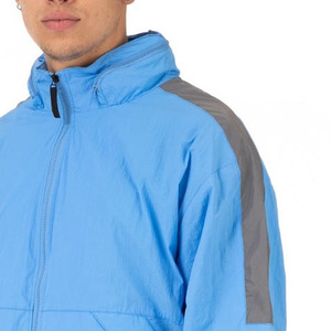 Men's Blue Hooded Puffer <b>Jacket</b> Canvas Washed Front Logo Windproof Polyester Wadding Sporty <b>Winter</b> Wear Regular Fit - Product Image 1