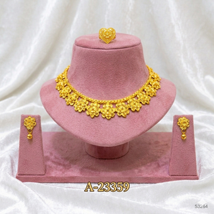 <b>Indian</b> Gold Necklace Set with Earrings and <b>Ring</b> Elegant Bridal Jewelry Set - Product Image 4