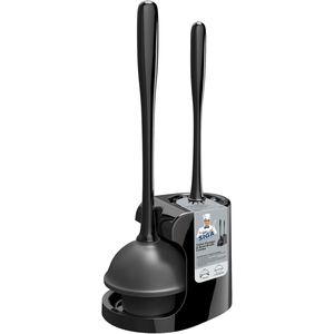 1 Juego de desatascador de inodoro negro y cepillo para inodoro para limpieza del baño - Product Image 1