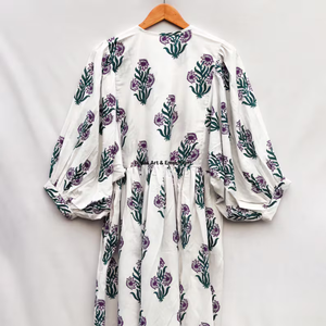 Beautiful floral Cotton Block Printed dress Dress For Casual wear Hand Block Printed Dress - Product Image 4