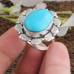 Bague en argent sterling 925 avec feuille de turquoise naturelle et branche d'arbre, bijou de mariage classique, pierre bleue authentique pour femme - Product Image 2