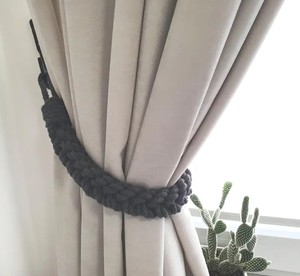 Dark Gray Braided Cotton <b>Curtain</b> Tieback – Boho Farmhouse Decor - Product Image 1