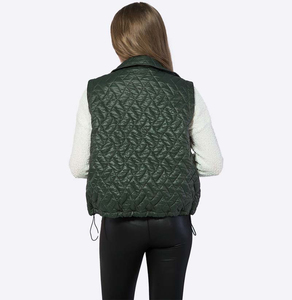 GRACE COLLECTION Women's Breathable Sheep Skin Quilted Puffer <b>Vest</b> High Quality Navy Blue Vintage Hooded Collar Zipper Closure - Product Image 2