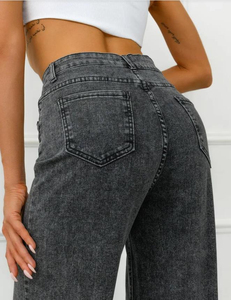 Pantalones Vaqueros de Cintura Alta y Pierna Ancha para Mujer, de Algodón Lavado, Estilo Casual, Holgados, Color Gris, Estilo Otoñal - Product Image 6