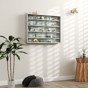 Vetrina Moderna Grigia a 5 Ripiani in Vetro con Ripiani Regolabili e 2 Porte, Montabile a Parete - Product Image 2