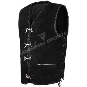 Chaleco de Cuero de Gamuza Vintage de Alta Calidad para Hombre, Estilo Motociclista, Cierre con Ganchos Metálicos, Sin Mangas - Product Image 2