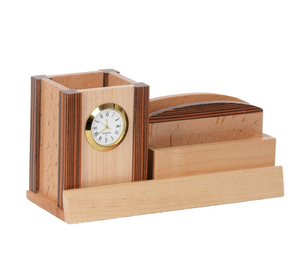 Portalápices de madera, organizador de papelería multifuncional con reloj y soporte para tarjetas de visita, último modelo. - Product Image 3
