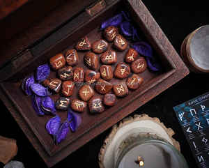 Juego de Runas de obsidiana de caoba de 25 piezas de la mejor calidad, gran oferta, cristales curativos naturales, piedras caídas grabadas, Runas de ágata talladas - Product Image 4