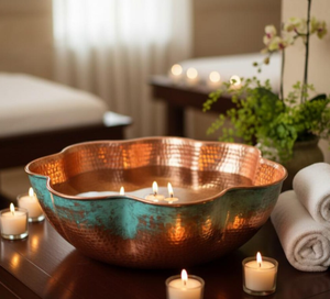 Bol de pédicure artisanal en cuivre avec finition patine turquoise pour spa et salon – Bassin de pédicure patiné turquoise pour la relaxation - Product Image 5