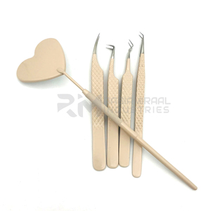Juego de Pinzas para Pestañas de Acero Inoxidable RMI Wholesale, Pinzas para Pestañas de Volumen Más Vendidas, Color Beige Nude de Alta Calidad Certificada - Product Image 5