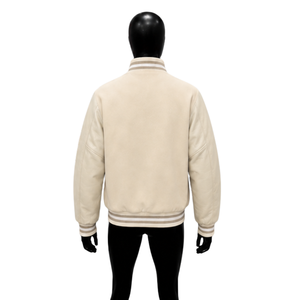 Chaqueta Letterman Premium Beige para Hombre, Clásica, Informal, de Felpa, Estilo Universitario, Corte Cómodo, Cuello Regular, Poliéster - Product Image 2