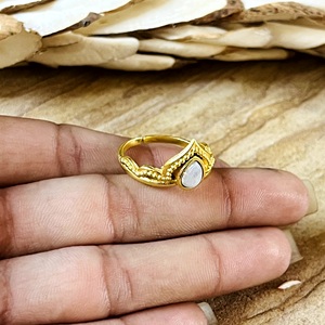 Unique Design Bohemia Moonstone <b>Crown</b> <b>Ring</b> Ethnic Brass Women 18K Gold Plated Tiara Tribal V Shaped Wholesale/OEM/ODM - Product Image 2