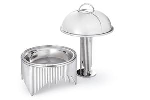 Wholesale Round Stainless Steel Chafing Dish Mirror Smooth Finish Vertical <b>Pipe</b> Fringe Base Buffet Food Warmer Single Unit Set - Product Image 4