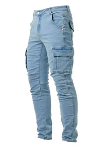 Pantalon cargo unisexe en jean 100% coton, coupe classique, léger, à carreaux, multi-poches, éco-responsable, style décontracté chic, extensible à mi-gradé, nouveau - Product Image 3