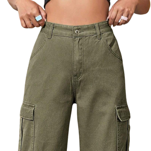Pantalones Cargo de Mezclilla para Mujer, Pierna Ancha, Cintura Alta, Ajuste Holgado, Múltiples Bolsillos, Jeans de Algodón, Estilo Casual Urbano, Pantalones Utilitarios Largos - Product Image 3