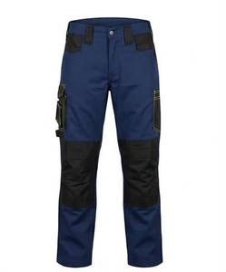 Pantalones de Trabajo Azules para Hombre con Bolsillos Reforzados Negros y Ribete Verde, Uniformes de Poliéster Resistentes a la Abrasión - Product Image 1
