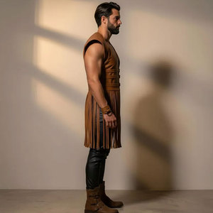 Men Cowboy <b>Suede</b> Fringe Vest <b>Leather</b> Western Sleeveless <b>Jacket</b> Tassel Motorcycle Rodeo Festival Wear Premium OEM Apparel - Product Image 2