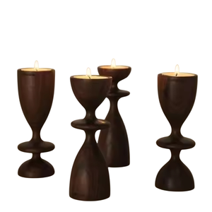 Ensemble de 3 bougeoirs en bois, design conique, finition naturelle, pour la décoration de la maison, bougeoirs vintage - Product Image 3